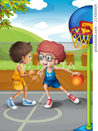 Two boys playing basketball at the court 21480004