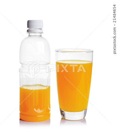 Plastic bottle and glass of orange juice 21484654