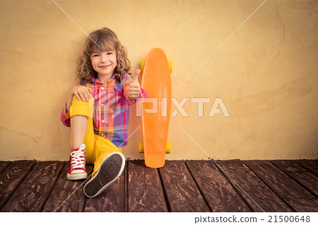 Hipster child with skateboard Hipster child with skateboard 21500648