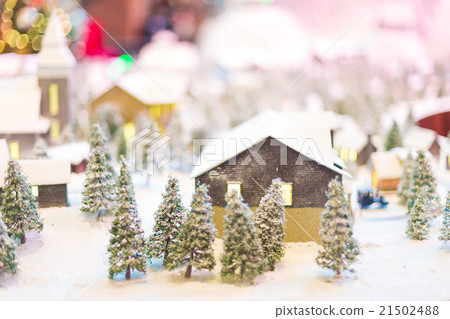 snowy winter scene of a small hamlet model 21502488