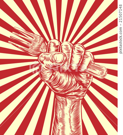 Propaganda Fork Woodcut Fist Hand 21507148