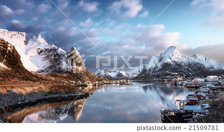 snow in Reine Village, Lofoten Islands, Norway 21509781