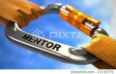 Mentor on Chrome Carabiner between Orange Ropes. Mentor on Chrome Carabiner between Orange Ropes. 21510778