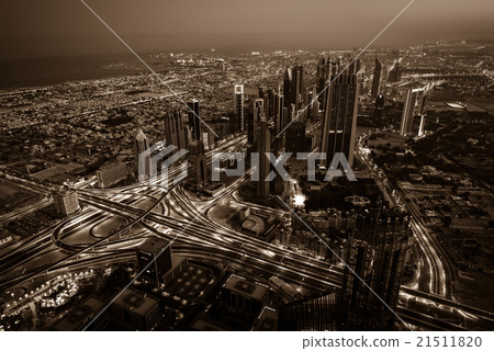Dubai downtown night scene with city lights. Top Dubai downtown night scene with city lights. Top 21511820
