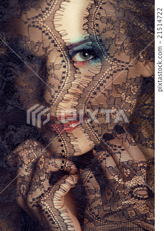 portrait of beauty young woman through lace close portrait of beauty young woman through lace close 21514722