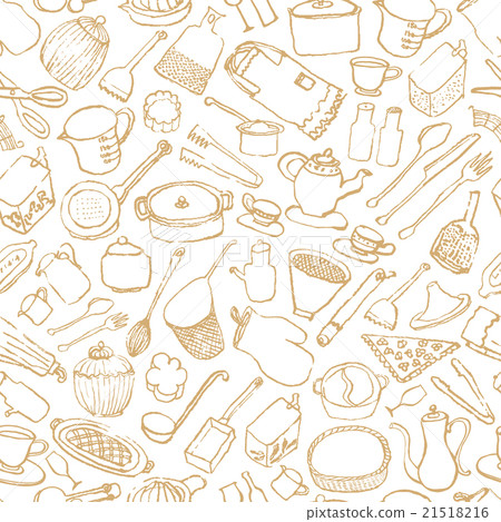 廚房雜項咖啡館手畫例證背景 21518216