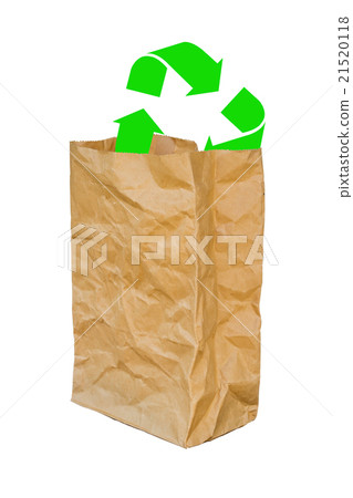 brown paper bag opened with green recycle sign, brown paper bag opened with green recycle sign, 21520118