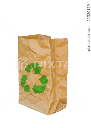 brown paper bag opened with green recycle sign 21520119
