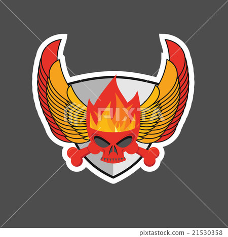 skull with flames on the shield and wings skull with flames on the shield and wings 21530358