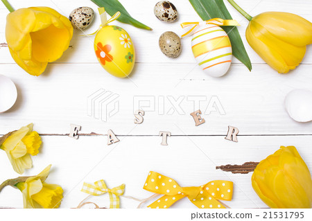 Vintage easter background with eggs and flowers. Vintage easter background with eggs and flowers. 21531795