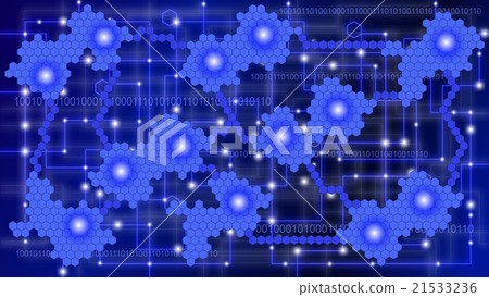 Hexagon data network on blue. Hexagon data network on blue. 21533236