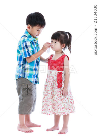 Full body. Elder brother is comforting his sister Full body. Elder brother is comforting his sister 21534030