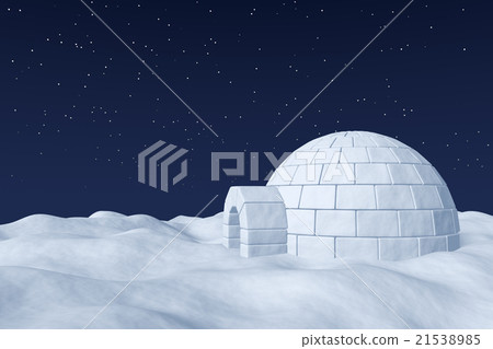Igloo icehouse on snow field under night sky 21538985