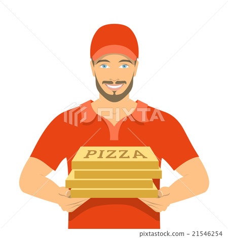 Pizza delivery boy holding cardboard boxes 21546254
