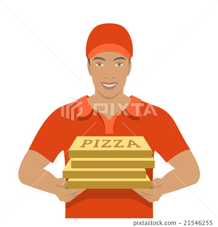 Pizza delivery boy holding cardboard boxes 21546255