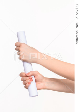 The cylinder female hands on white background The cylinder female hands on white background 21547187