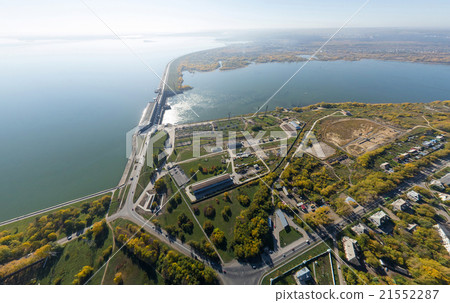 Aerial water power plant view with crossroads and Aerial water power plant view with crossroads and 21552287