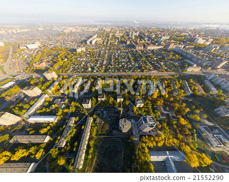 Aerial city view with crossroads, roads, houses Aerial city view with crossroads, roads, houses 21552290