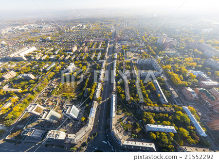 Aerial city view with crossroads, roads, houses Aerial city view with crossroads, roads, houses 21552292