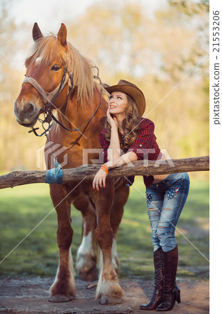 Woman and Horse. Wild West Retro Style Woman and Horse. Wild West Retro Style 21553206