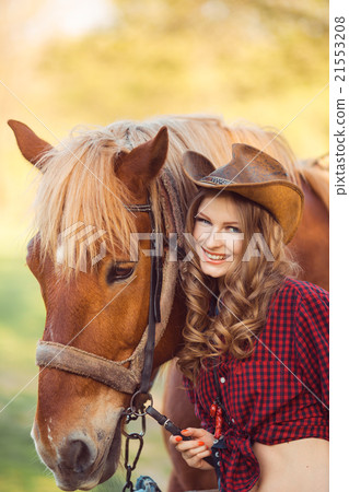 Woman and Horse. Wild West Retro Style Woman and Horse. Wild West Retro Style 21553208