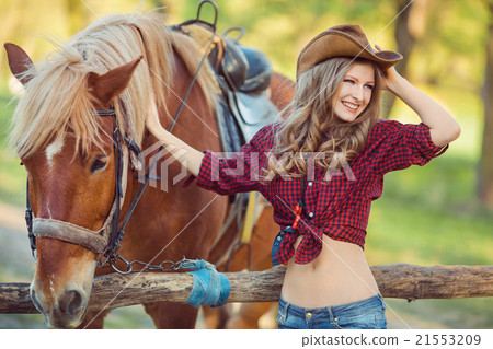 Woman and Horse. Wild West Retro Style Woman and Horse. Wild West Retro Style 21553209