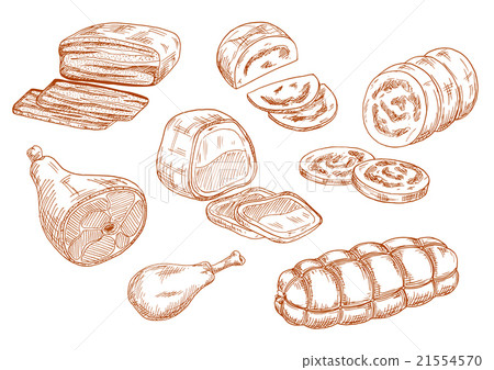 Fresh meat products sketches set Fresh meat products sketches set 21554570