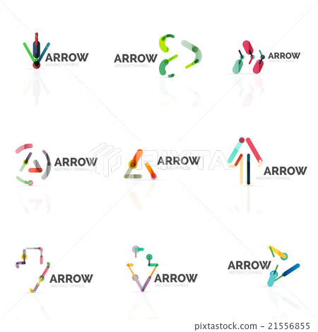 Set of linear arrow abstract logos, connected 21556855