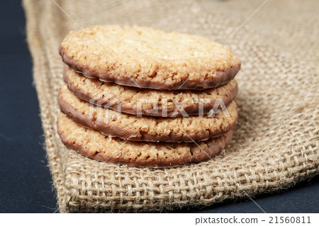 Closeup of stack biscuit cookies on table 21560811