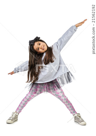 Little brunette girl in fashionable dress posing Little brunette girl in fashionable dress posing 21562192