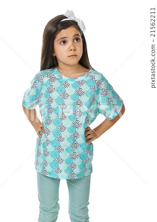 Little brunette girl in pyjamas pidjama izolated Little brunette girl in pyjamas pidjama izolated 21562211