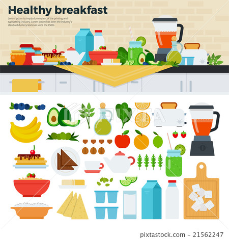 Healthy breakfast on the table in kitchen - Stock Illustration ...
