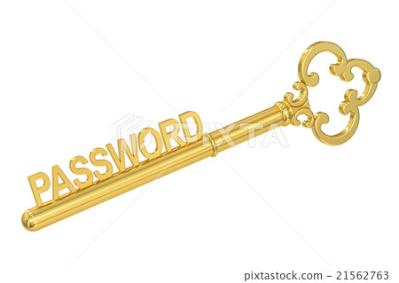 Password concept with golden key, 3D rendering Password concept with golden key, 3D rendering 21562763