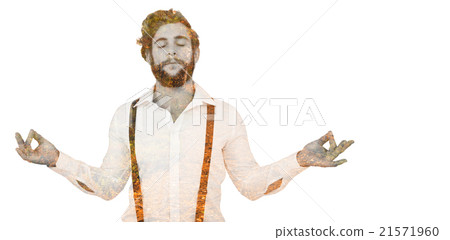 Composite image of hipster meditating arms outstretched 21571960