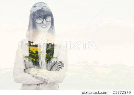 Composite image of portrait of a smiling hipster woman  21572579