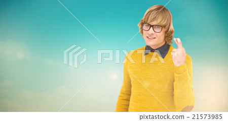 Composite image of portrait of hipster crossing his fingers 21573985