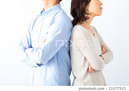 Male and female quarreling couple man army woman man with portrait arms back Portrait basket space 21577525