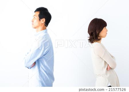 Male and female quarreling couple man army woman man with portrait arms back Portrait basket space 21577526