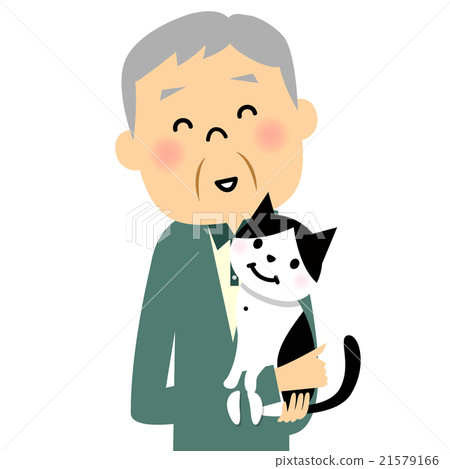 Senior grandpa and cat 21579166