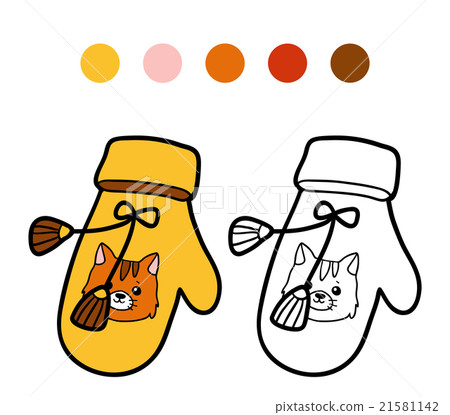 Coloring book, knitted mitten with cat Coloring book, knitted mitten with cat 21581142