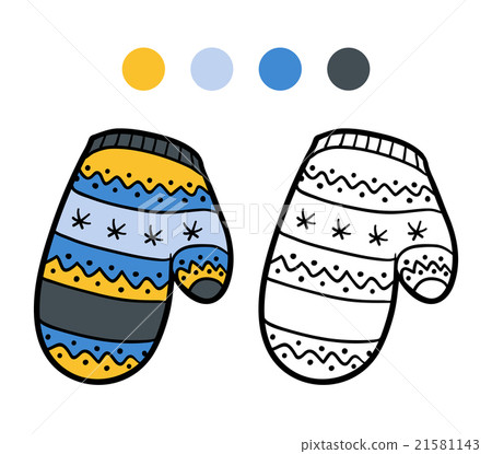 Coloring book, knitted mitten with winter pattern 21581143