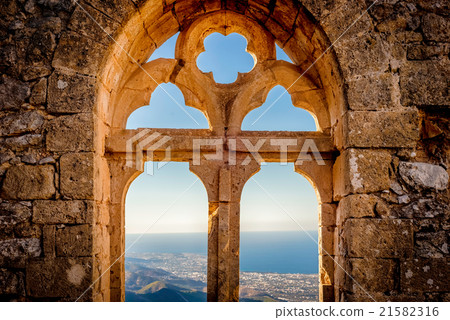 Saint Hilarion Castle, Queen's window. Cyprus Saint Hilarion Castle, Queen's window. Cyprus 21582316