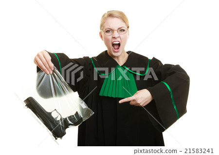 Woman lawyer with gun bag marked evidence for crime. 21583241
