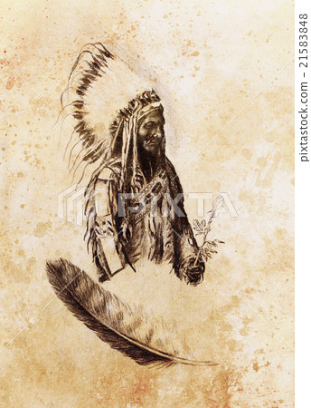 drawing of native american indian foreman Sitting drawing of native american indian foreman Sitting 21583848