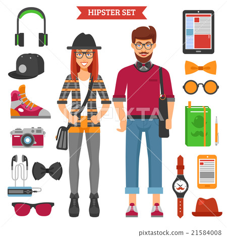 Hipster Couple Decorative Icons Set  21584008