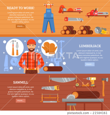 Lumberjack And Sawmill Horizontal Banners Set 21584161