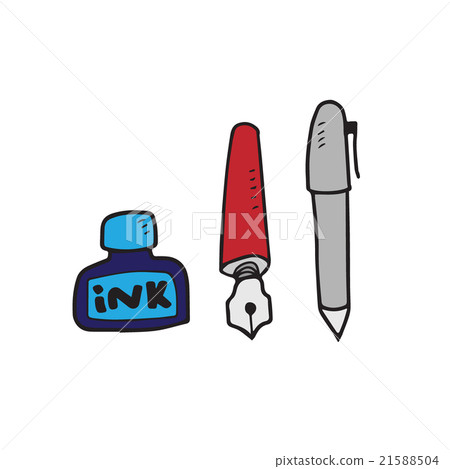 Objects stationery pens and ink - Stock Illustration [21588504] - PIXTA