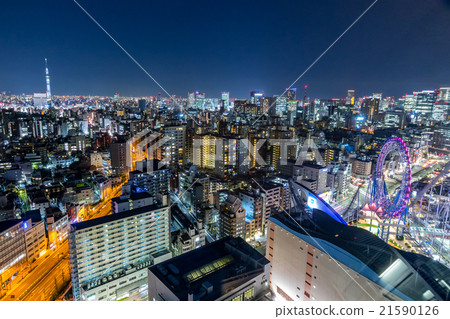Night view with a view toward Tokyo Sky Tree from Bunkyo Ward Aerial shooting 21590126