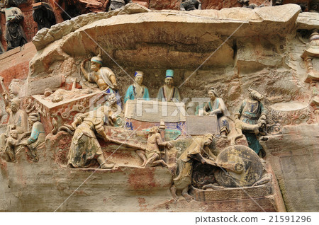 Ancient Buddhist Hillside Rock Carvings. Ancient Buddhist Hillside Rock Carvings. 21591296
