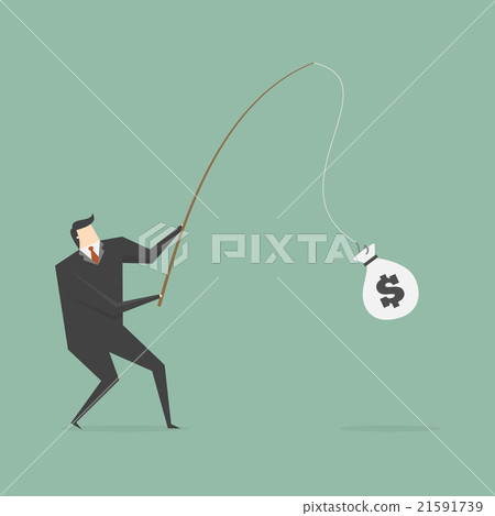 Businessman Catching Money With Fishing Rod Businessman Catching Money With Fishing Rod 21591739
